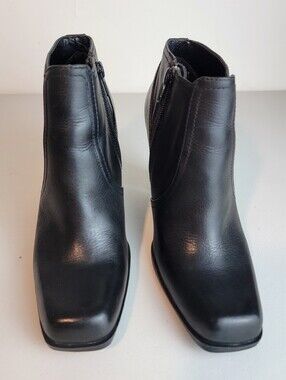 Kenneth Cole Reaction Square Toe Leather Boots Cool Drive Zip Booties Black 6M